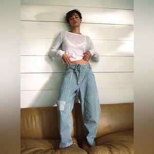 We The Free People Striped Blue Boyfriend Barrel Jeans